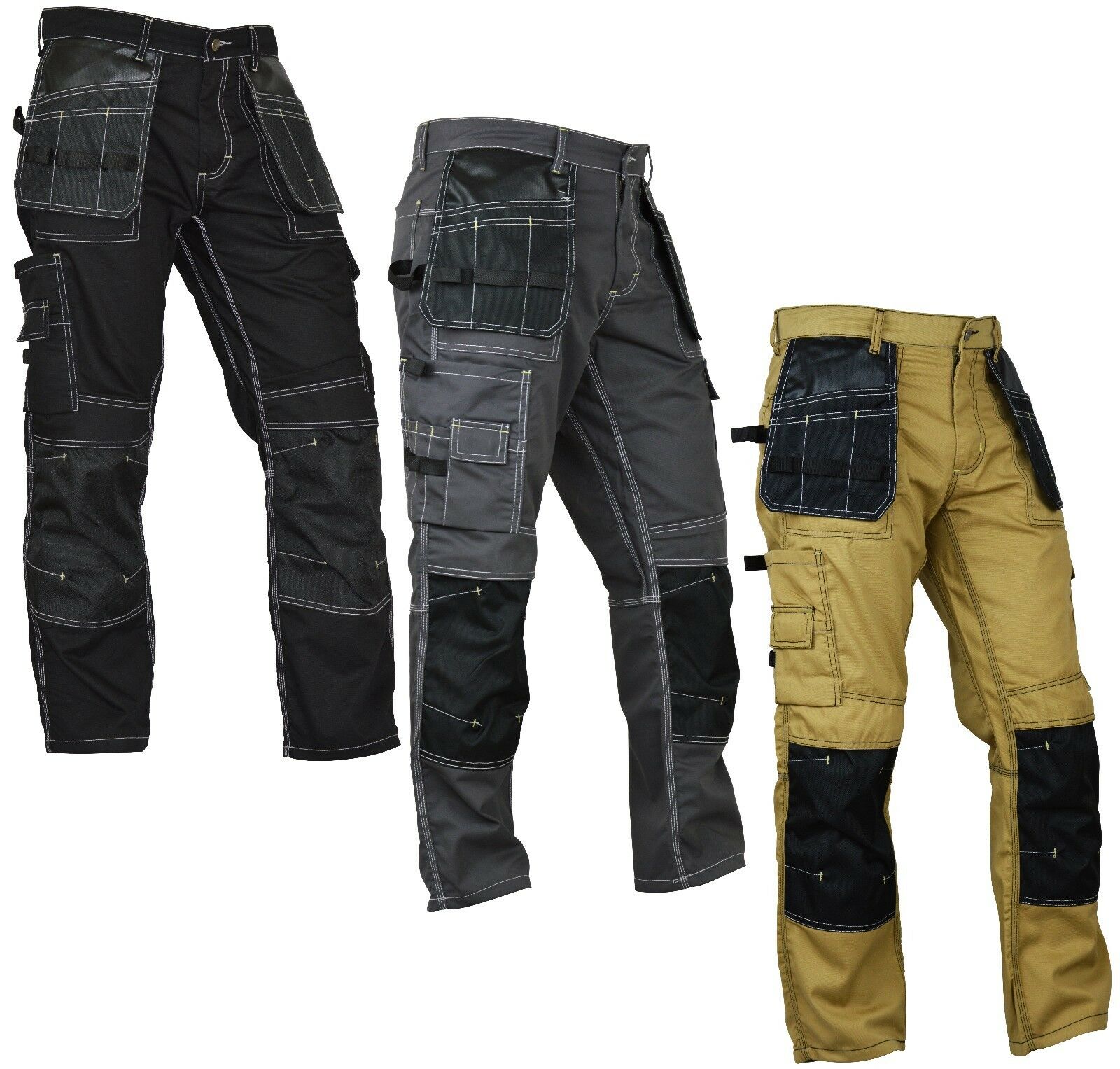 Mens Construction Cordura Knee Reinforcement WorkWear Trousers Utility ...