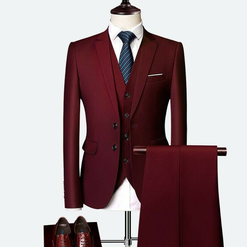 Men’s Three Piece Two Button Suit, Men’s Business Casual Suit Tuxedo
